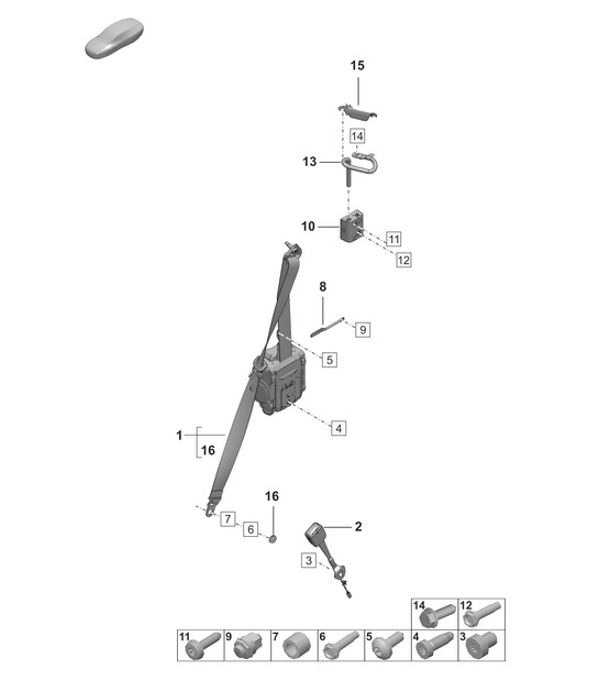 Three-point safety belt / Belt latch - FRONT -  992.1 Carrera 2019 - 2024