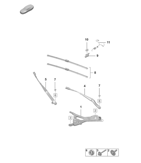 Windscreen wiper system, compl / Rain sensor 992.1 Carrera 2019 - 2024