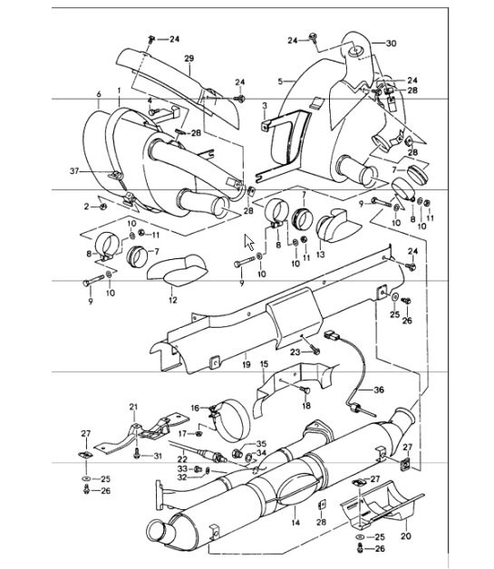 exhaust system muffler catalytic converter 993 CARRERA 1994-98