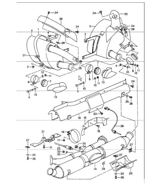 Diagram 202-00 Porsche 997 Carrera 4S 3.8L 2005>> Système de carburant, système d'échappement