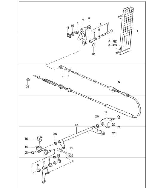 Diagram 702-10 Porsche Panamera 970 MK1 (2009-2013) Hand Lever System, Pedal Cluster 
