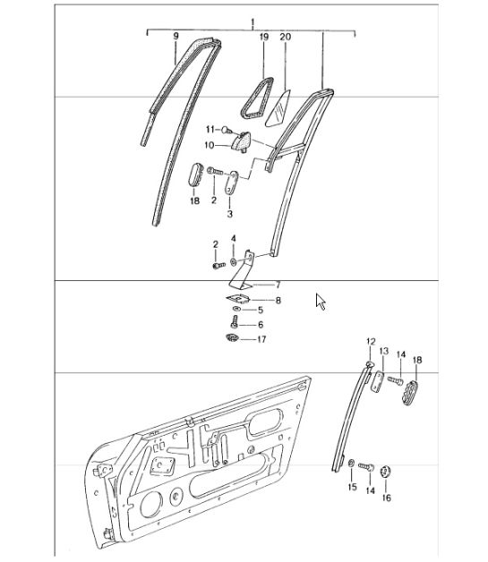 door glass frame 993 CABRIO/TARGA 1994-98