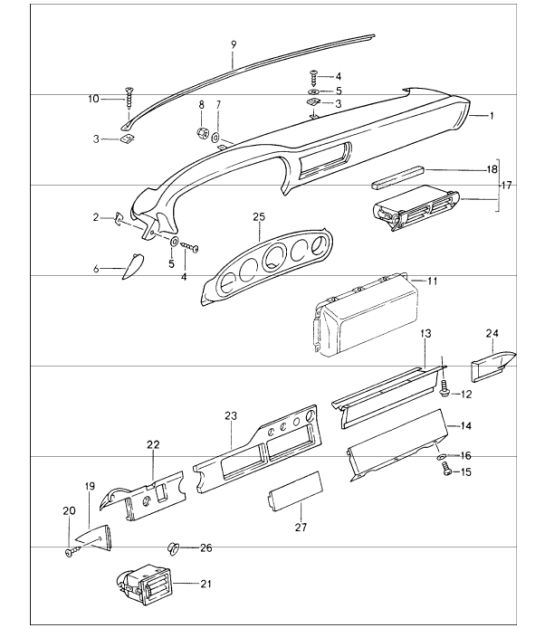 dashboard for cars with airbag passenger's side 993 1994-98