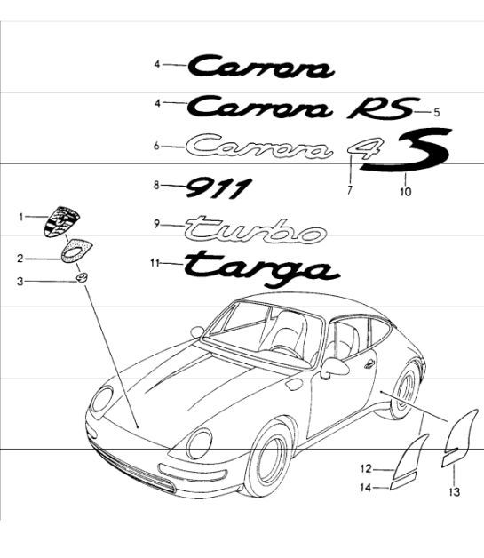 Diagram 810-00 Porsche 911 09/1968-1973 LWB Karosserie