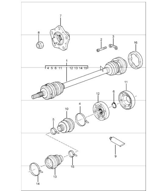 drive shaft and  wheel hub for 996 M480 (6-speed Manual) F >>992S6 03555, F >>992S6 42147, F >>992S6 30713 and 996 M249 (Tiptronic) F >>992S6 03622, F >>992S6 42181, F >>992S6 30736