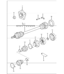 drive shaft and wheel hub for 996 M480 (6-speed manual) F 992S6 03556>>, F 992S6 42148>>, F 992S6 30714>> and 996 M249 (Tiptronic) F 992S6 03623>>, F 992S6 42182>>, F 992S6 30737>>