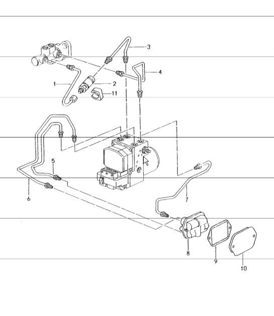 brake lines, body front section 996 1998-05