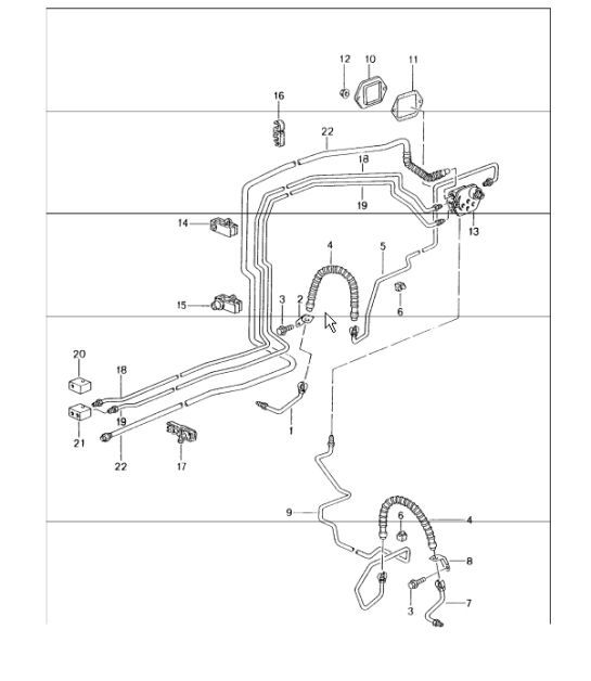 brake lines, front axle, underbody, vacuum line 996 1998-05