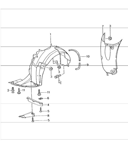 linings for wheel housing 996 UPTO 2001