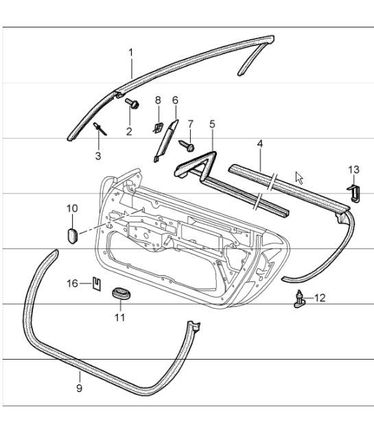 door seal, gasket, windscreen frame 996 1998-05
