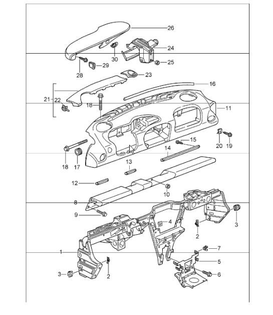 dashboard trim with retaining frame 996 1998-05