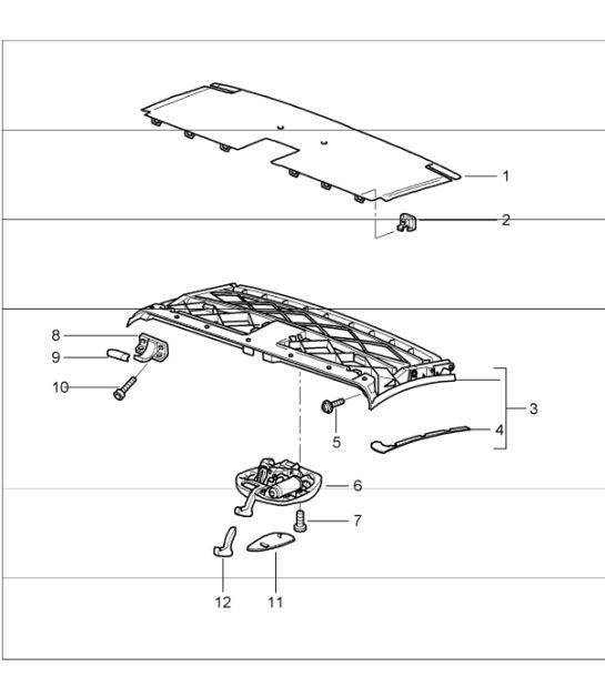 convertible top frame, front, roof frame, catch 996 1998-05