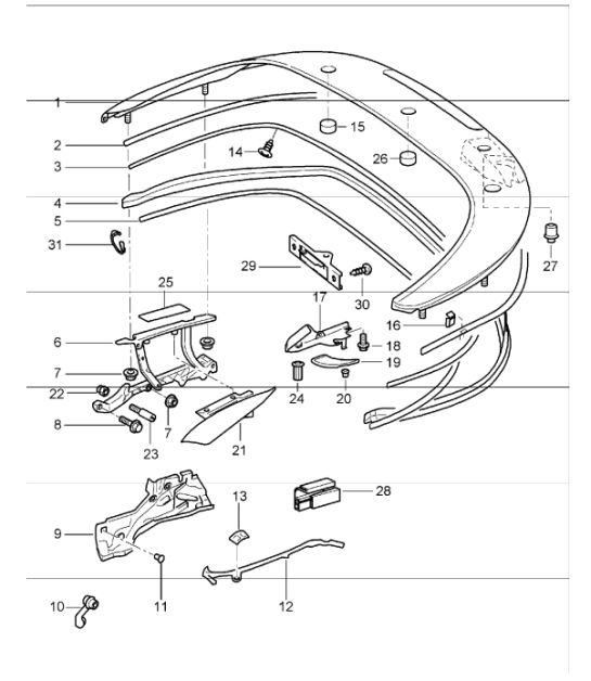 convertible top compartm. lid gaskets 996 1998-05