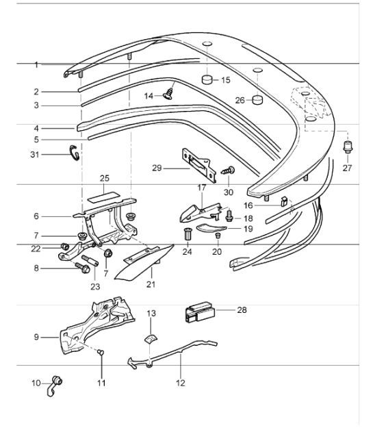 convertible top compartm. lid gaskets 996 1998-05