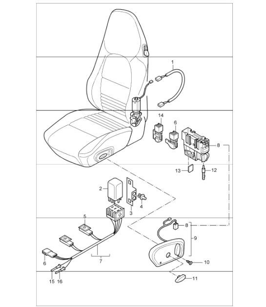 wiring harnesses switch standard seat, sports seat 996 CARRERA 1998-05
