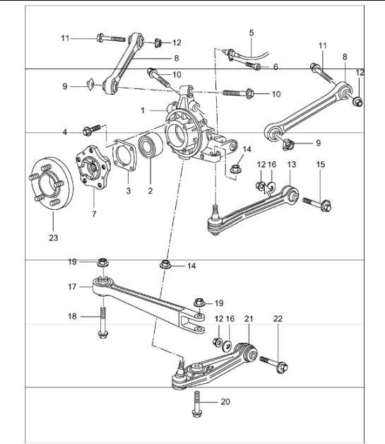 rear axle, wheel carrier, control arm, wheel hub 996 TURBO 2001-05