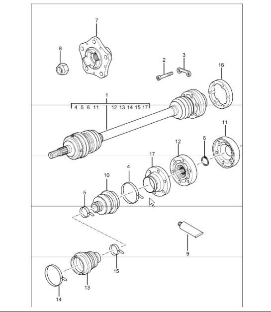 drive shaft, wheel hub 996 TURBO 2001-05