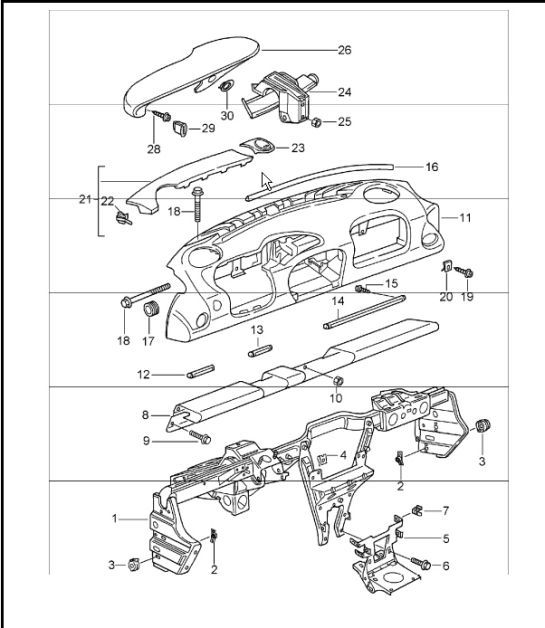 dashboard trim with retaining frame 996 TURBO 2001-05