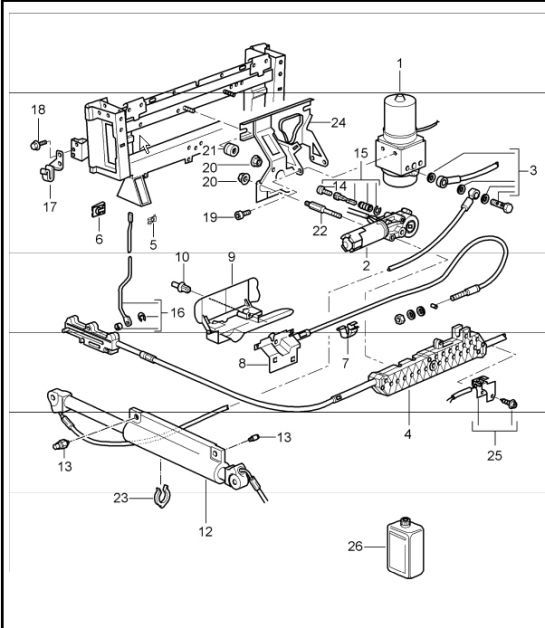 convertible top, driving mechanism, hydraulic 996 TURBO 2001-05