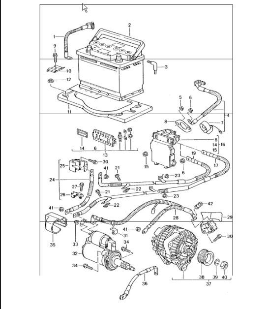 battery, power distributor, starter, generator, battery main switch 996 TURBO 2001-05