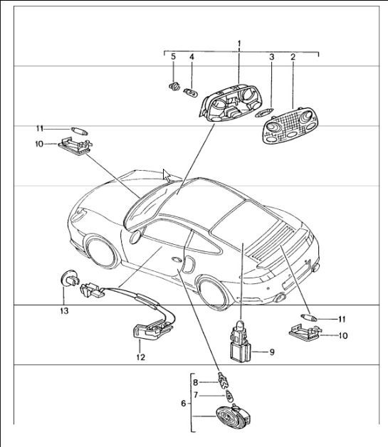 interior lights, luggage compartment lamp, engine compartment lamp