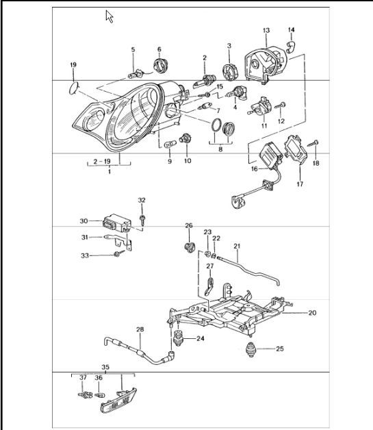 headlamp, direction indicator light 996 TURBO M601 (Xenon lighting system) 2001-05