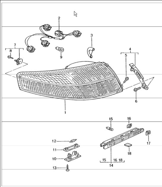 rear light, license plate light, additional brake light 996 TURBO 2001-05