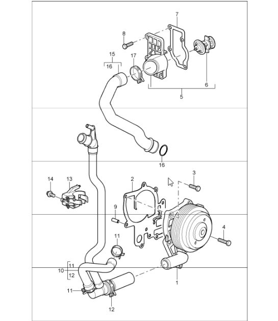 water pump and thermostat housing for 997.1 M96.05 3.6L COUPE / CABRIO and 997.1 M97.01 3.8L COUPE S / CABRIO S 2005-08