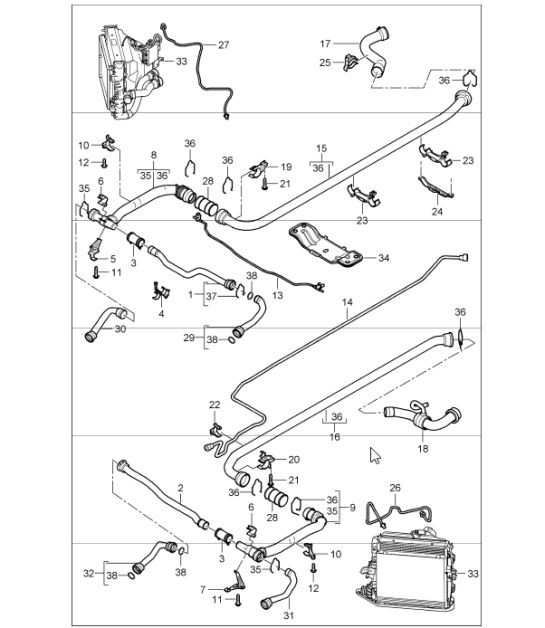 water cooling - 2 - for 997.1 M96.05 3.6L COUPE / CABRIO and  997.1 M97.01 3.8L COUPE S / CABRIO S 2005-08