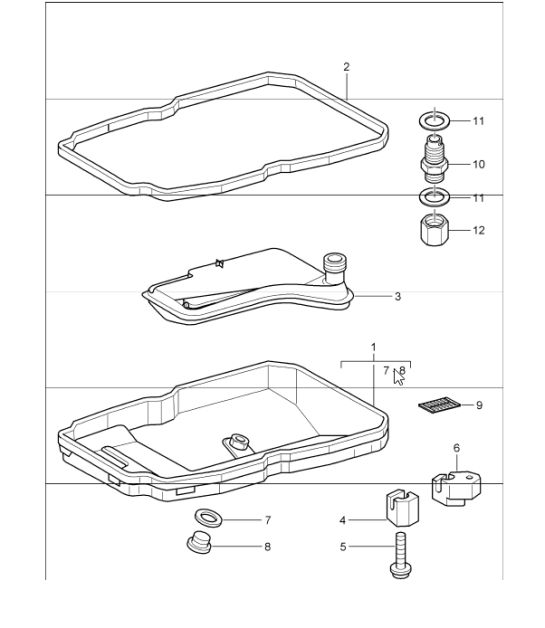 tiptronic: oil filter and oil pan for 997.1 CARRERA C2 A97.01 TIPTRONIC 2005-08 and 997.1 CARRERA C4 A97.31 TIPTRONIC 2006-08