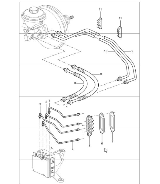 brake lines body front section for 997.1 CARRERA 4 / 4S 2005-08 and 997.1 TARGA / S 2007-08