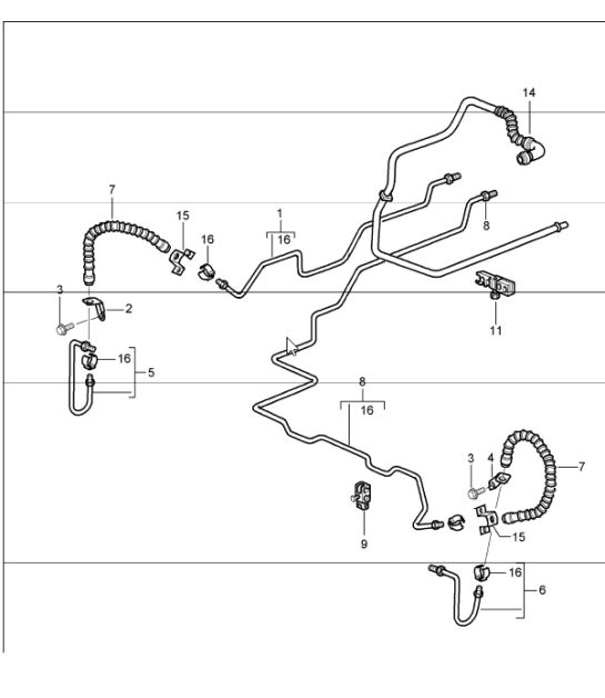 brake line, underbody, rear axle, vacuum line for 997.1 2005-08