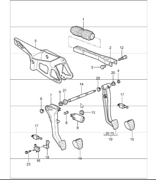 Diagram 702-00 Porsche Macan (95B) MK1 (2014-2018) Hand Lever System, Pedal Cluster 