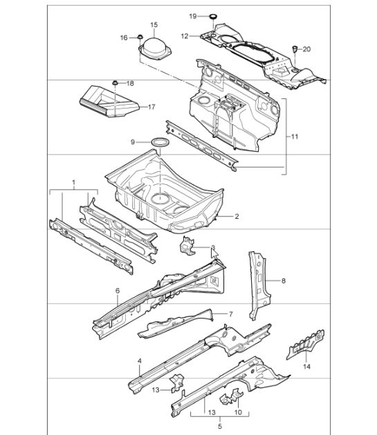 body front section single parts 997.1 2005-08