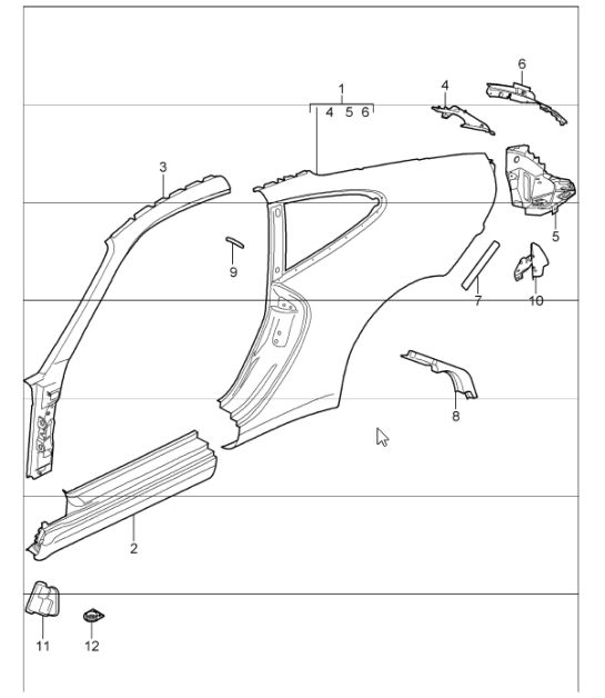 side section outer 997.1 COUPE 2005-08