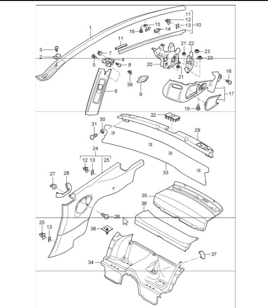 linings rear 997.1 TARGA 2005-08
