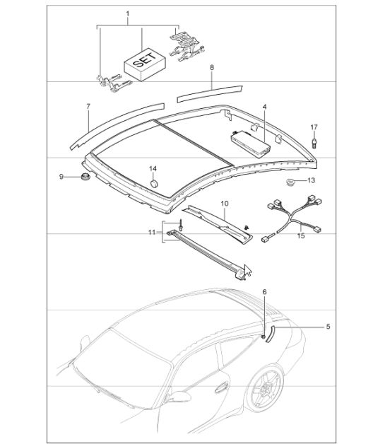 glass roof driving mechanism 997.1 CARRERA  C4 / C4S TARGA 2005-08