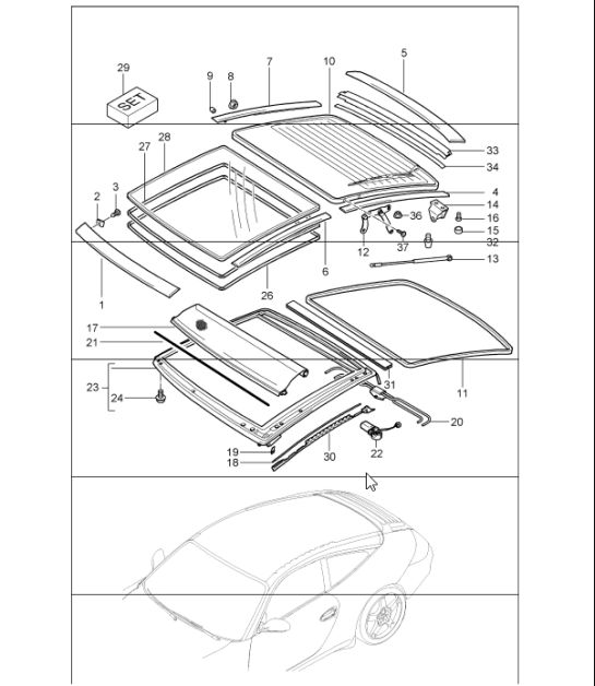 glass roof linings 997.1 CARRERA C4 / C4S TARGA 2005-08