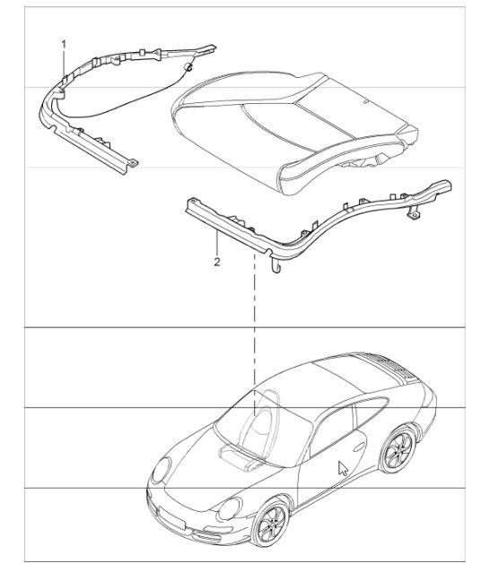 cushion carrier, frame, seat surface 997.1 CARRERA COUPE / CABRIo / TARGA 2005-08
