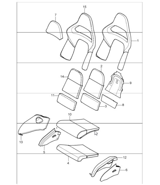 foam part, cover seat and backrest surface, bucket seat collapsible for 997.1 CARRERA TARGA / CABRIO / COUPE 2008 ONWARDS