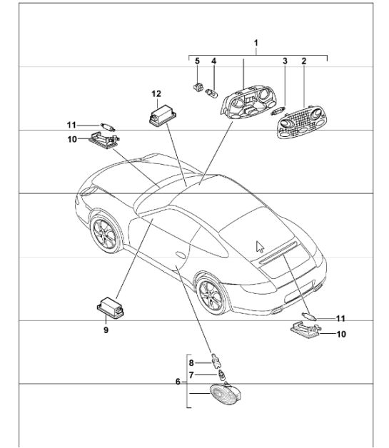 interior lights, luggage compartment lamp, engine compartment lamp, glove compartment light, footwell light for 997.1 2005-08