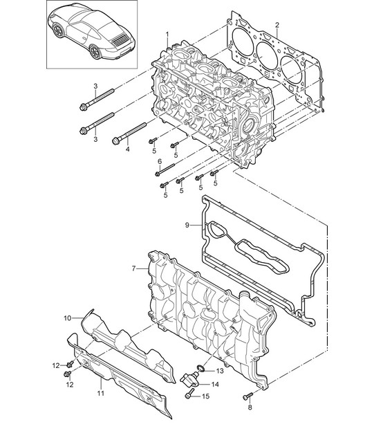 Cylinder head with: Valves, Cylinder head gasket, Valve cover 997.2 Carrera 2009-12