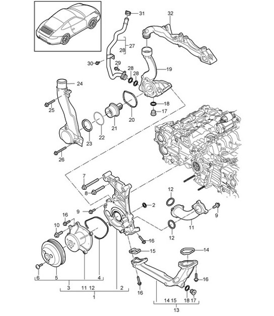 Diagram 105-000 Porsche 997 (911) MK2 2009-2012 Engine