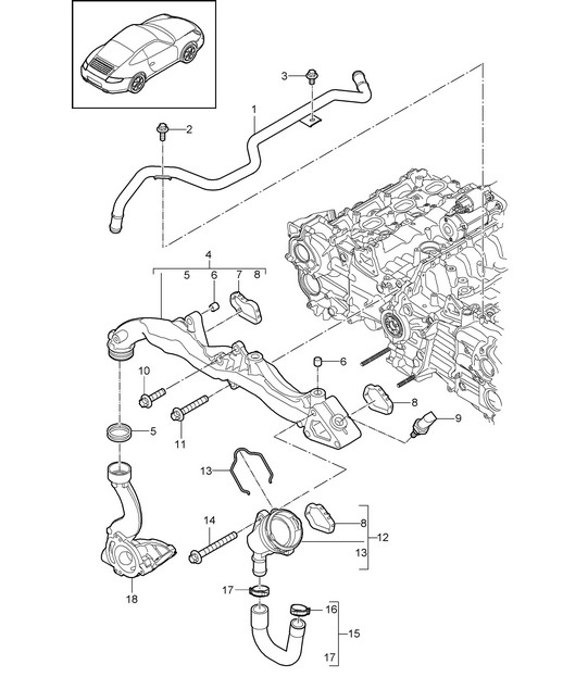 Assembly carrier / Water pipe 997.2 Carrera 2009-12