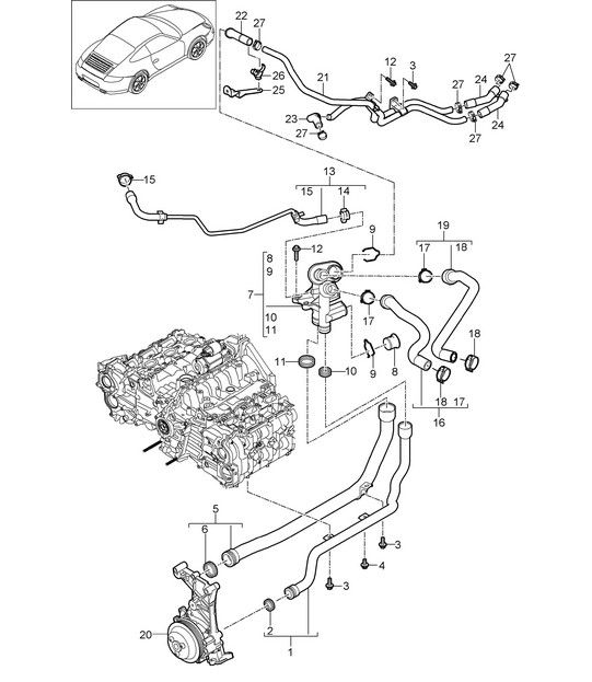 Connection / Water pipe 997.2 Carrera 2009-12