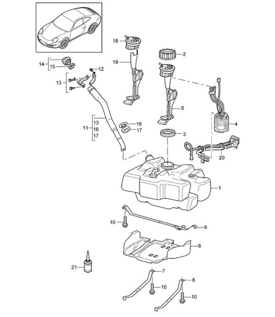 Diagram 201-000 Porsche Boxster GTS 718 4.0L Schaltgetriebe (400 PS) Kraftstoffsystem, Abgassystem