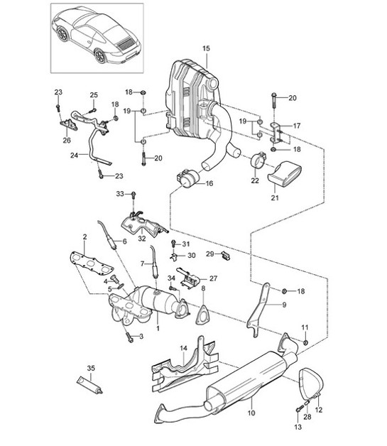 Diagram 202-000 Porsche Cayman GT4 3.8L 2015-16 Fuel System, Exhaust System