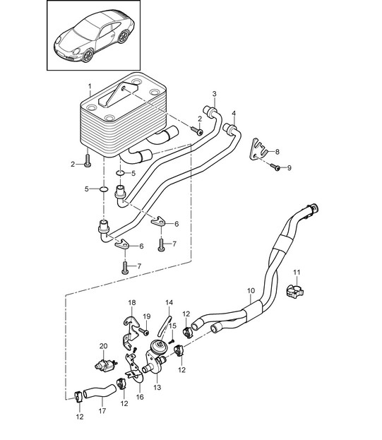 - PDK - Gearbox / Heat exchanger / Oil pipe / Water pipe - CG100,CG130 -  997.2 Carrera 2009-12