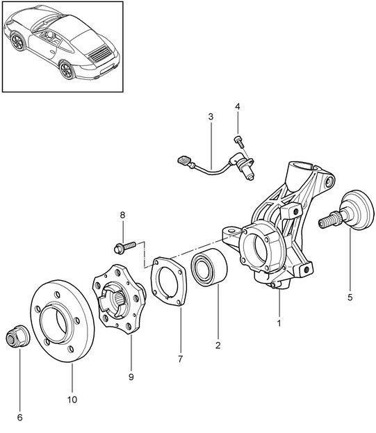 Wheel carrier / Wheel hub 997.2 Carrera 2009-12