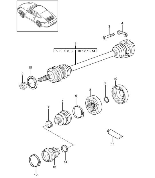 Drive shaft 997.2 Carrera 4 / Carrera 4S / Targa / Targa S / 4 GTS 2009-12